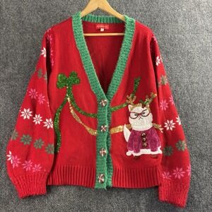 Blizzard Bay Ugly Christmas Sweater FURRY Cat  Large Novelty Sweaters